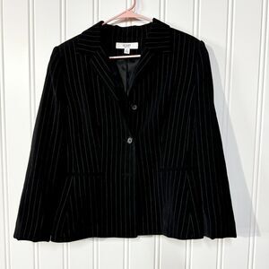 VTG Le SUIT Blazer Women Size 10 Striped Black Padded Shoulders Button Business